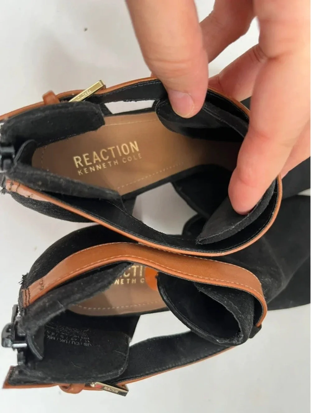 Kenneth Cole Reaction Black Hit Hooded Bootie Open Toe Wedges Heels Size 11
